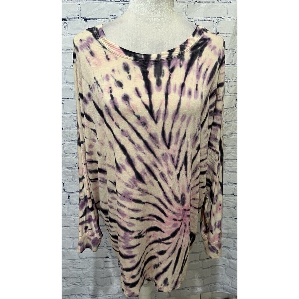 Torrid Super Soft Knit Multi Color Tie Dye Round Neck Pullover Top 1/1X Boho